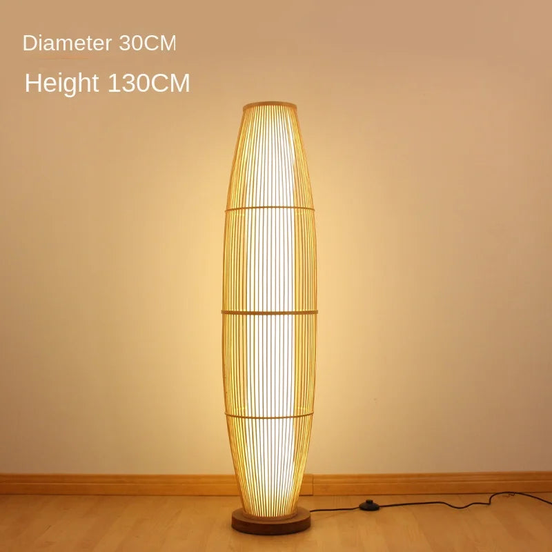 Japanese Bamboo Lamp Floor Lamp Tatami Chinese Zen Tea Room Bamboo Lights Nordic Living Room Bedroom Study Vertical Fishing Lamp