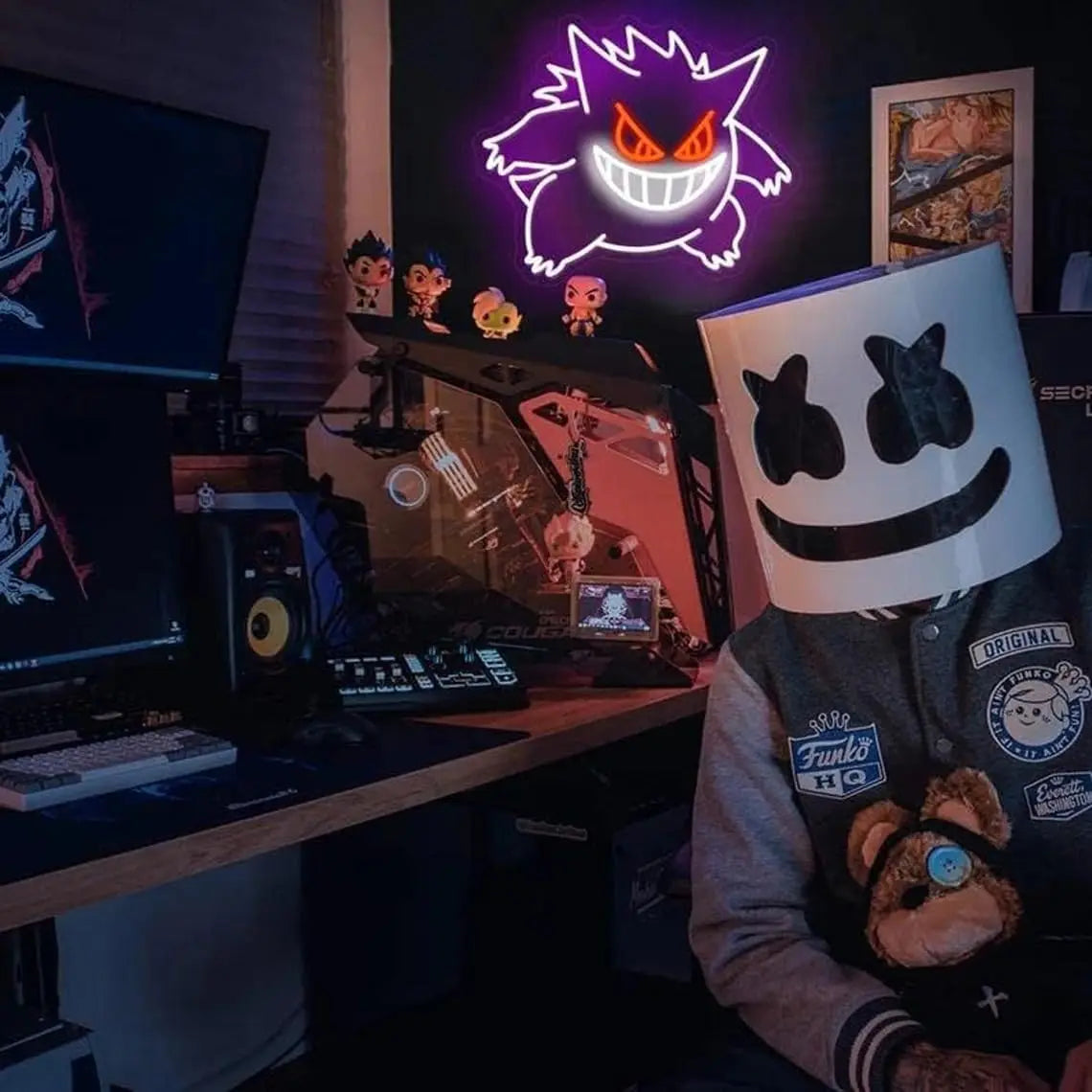 Gengar Cartoon LED Neon Sign  Dimmable USB Wall Light for Gaming Room Man Cave Anime-Style Birthday Gifts for Kids Teens A