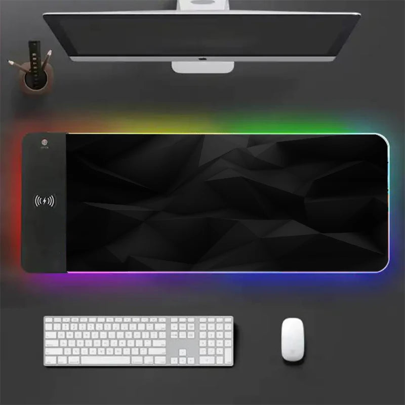 Black Large Mouse Pad Gamer 15W Wireless Charger Minimalist Desk Mat Artistic Mousepad Keyboard Mats Pads Xxl Rgb Backlight Mice