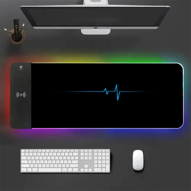 Black Large Mouse Pad Gamer 15W Wireless Charger Minimalist Desk Mat Artistic Mousepad Keyboard Mats Pads Xxl Rgb Backlight Mice