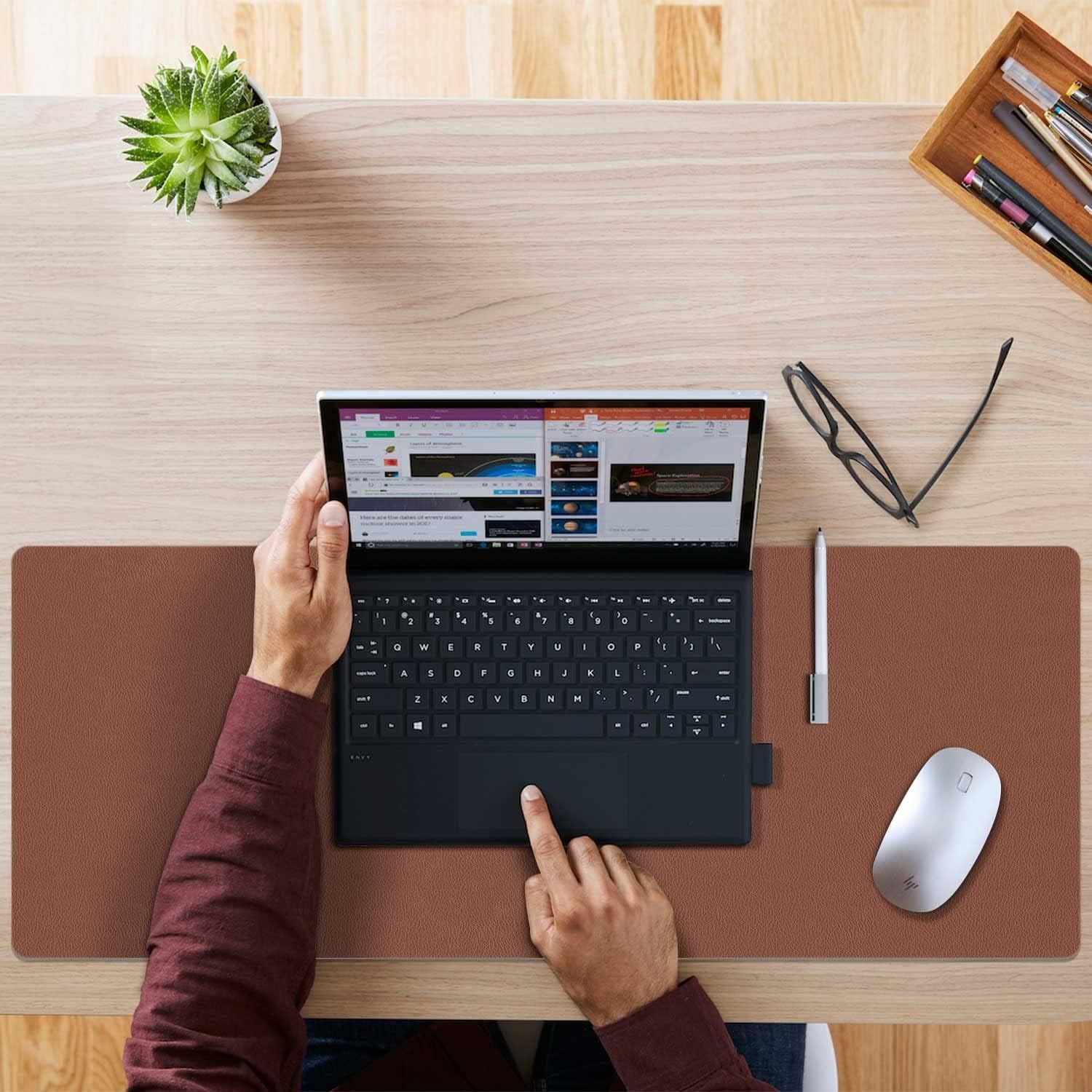 Double-Sided PU Leather Desk Pad - Non-Slip Large Mouse Pad & Desk Mat for Office, Home - Waterproof, Easy to Clean, Durable Dual-Sided Surface(Brown, 23.6
