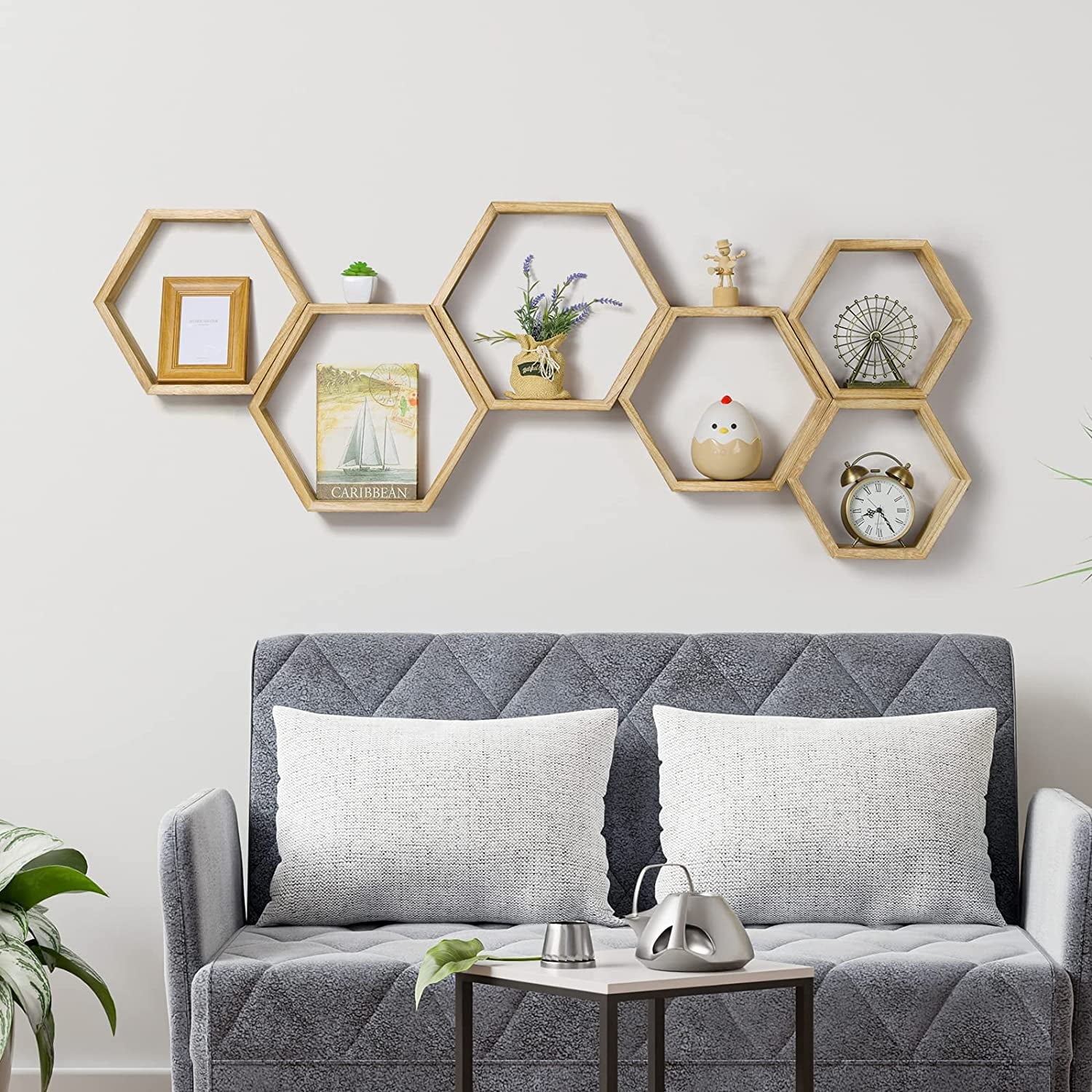 Modern 6 Hexagon Floating Shelves, 6 Count
