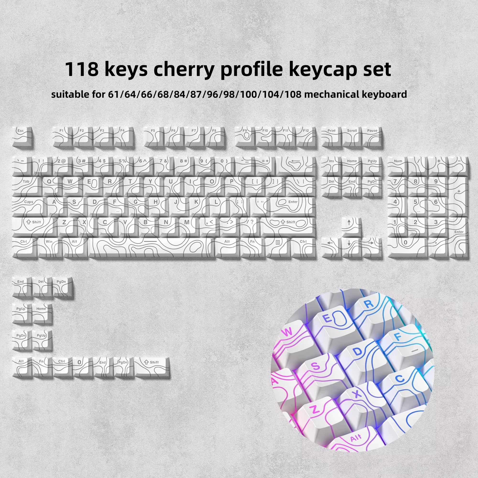 138 Keys Retro Grey Blue PBT Keycap Double Shot Cherry Profile Key Caps for Cherry MX Switches Mechanical Gamer Keyboard