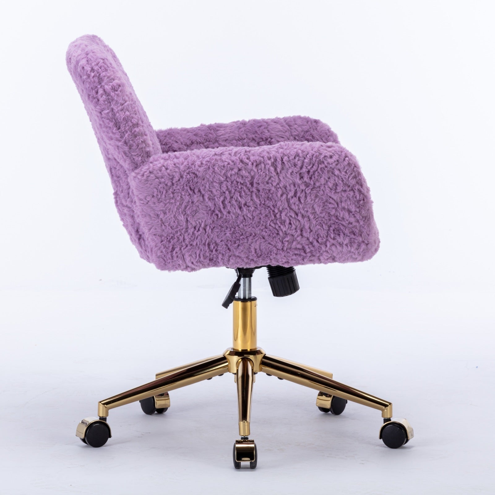 Purple Pastel Chair with Artificial Fur Upholstery and Gold Metal Base