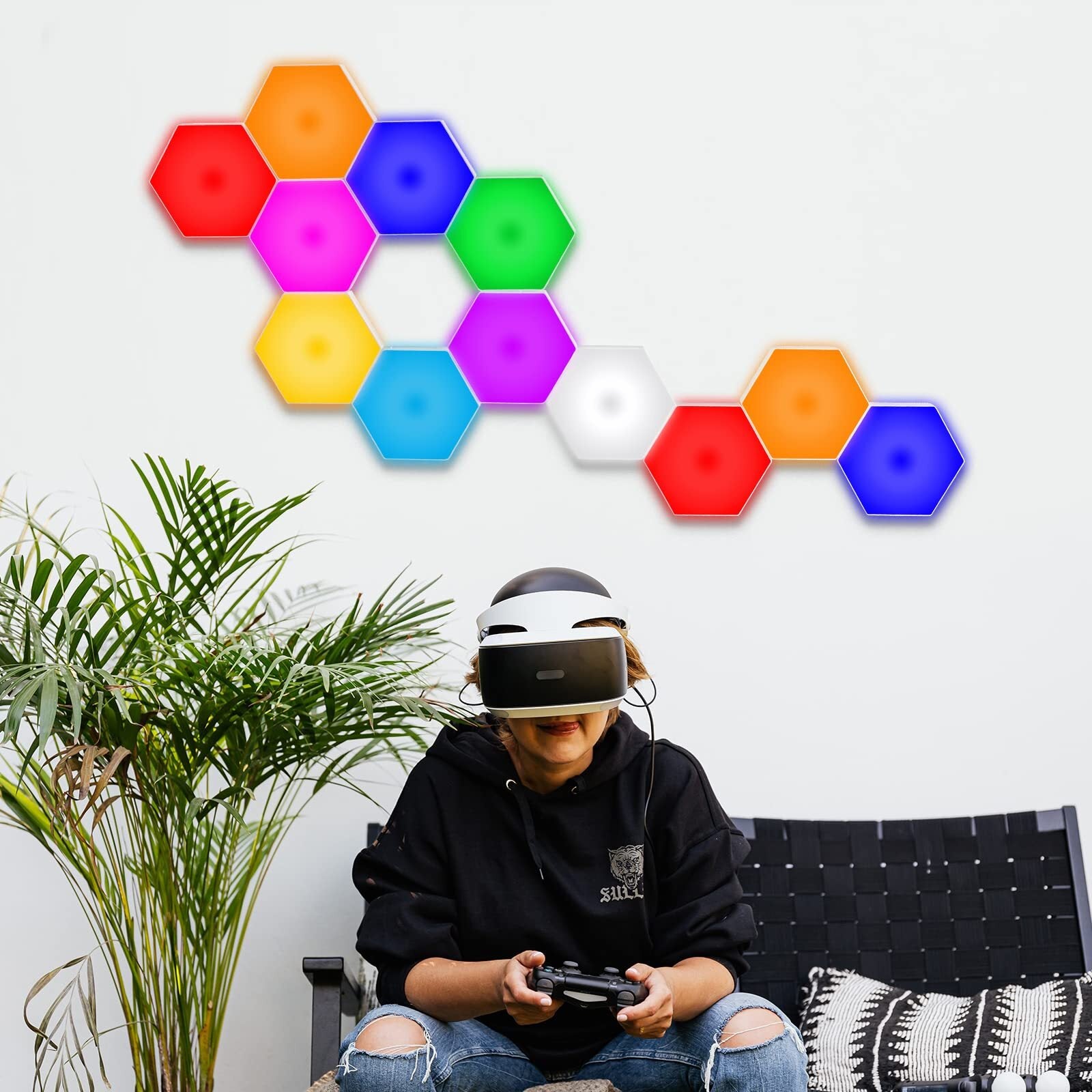 Vcwtty Hexagon Lights, Smart LED Wall Lights with Remote, 13 Colors Touch-Sen...