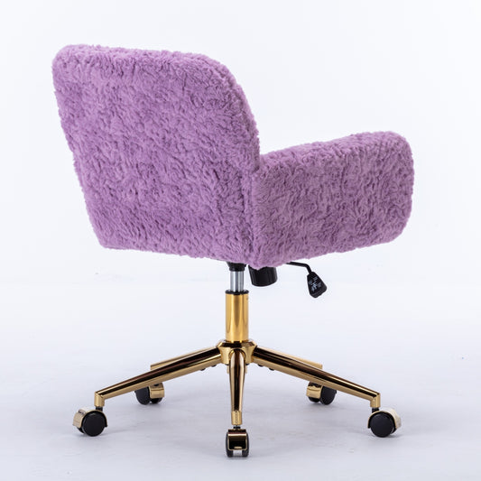 Purple Pastel Chair with Artificial Fur Upholstery and Gold Metal Base