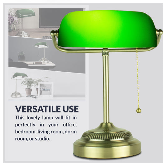 Morgan Antique Green Adjustable Energy-Efficient LED Bankers Desk Lamp