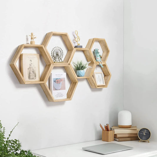 Modern 6 Hexagon Floating Shelves, 6 Count