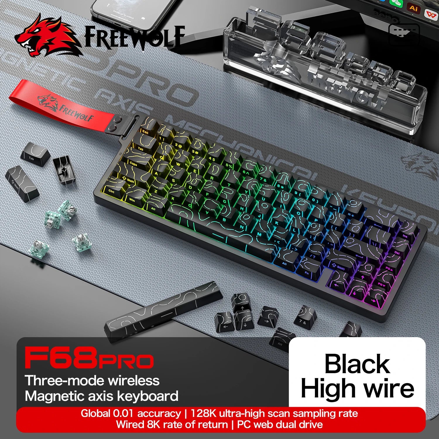 F68Pro 8K Mechanical Keyboard Magnetic Switch Wired&Wireless 68% Gaming Keyboards Rapid Trigger RGB Customs Keyboards