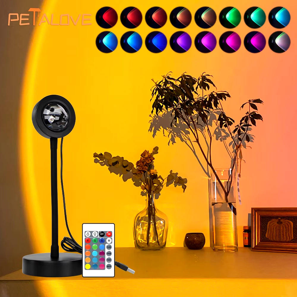 Rainbow Sunset Projector Night Light RGB Lamp for Home Coffe Shop Background Wall Decoration Atmosphere Table Lamp
