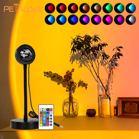 Rainbow Sunset Projector Night Light RGB Lamp for Home Coffe Shop Background Wall Decoration Atmosphere Table Lamp