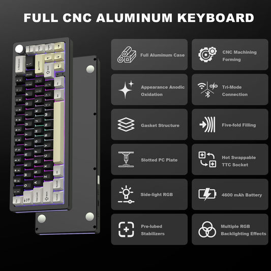 YUNZII AL66 Wireless Mechanical Keyboard,65% Knob Control Aluminum Gaming Key...