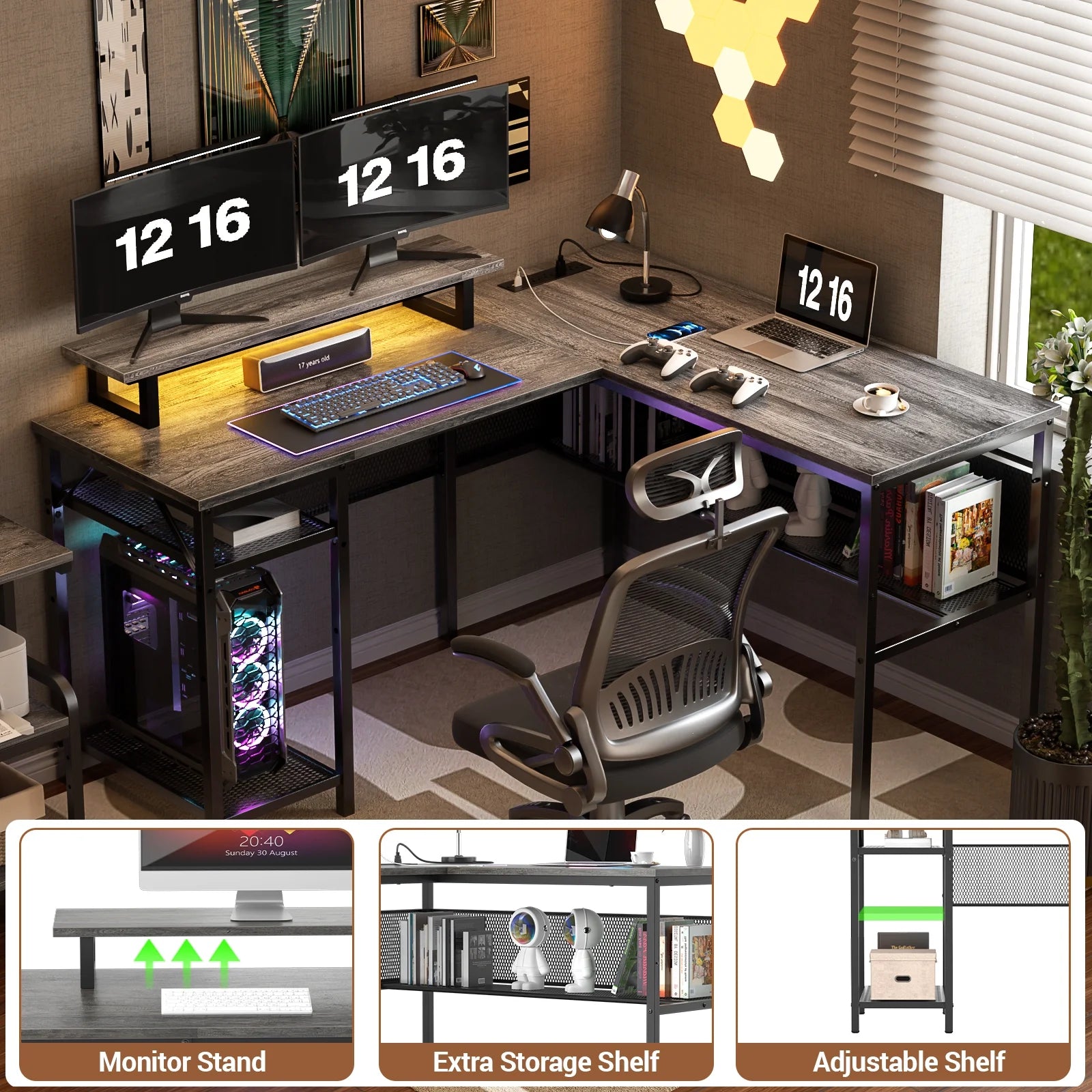 Large Modular Gaming Desk with Power and LED