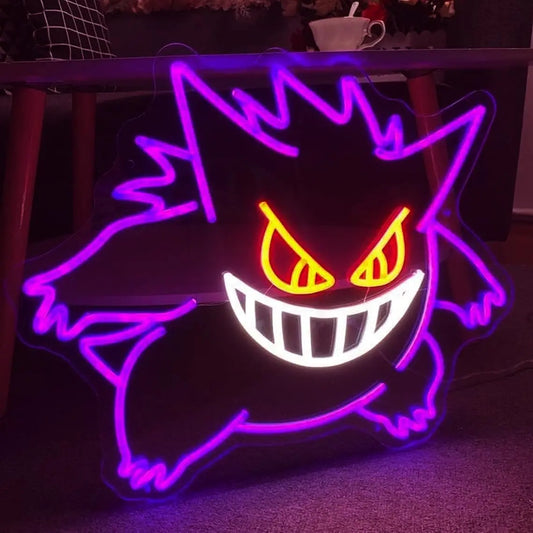 Gengar Cartoon LED Neon Sign  Dimmable USB Wall Light for Gaming Room Man Cave Anime-Style Birthday Gifts for Kids Teens A