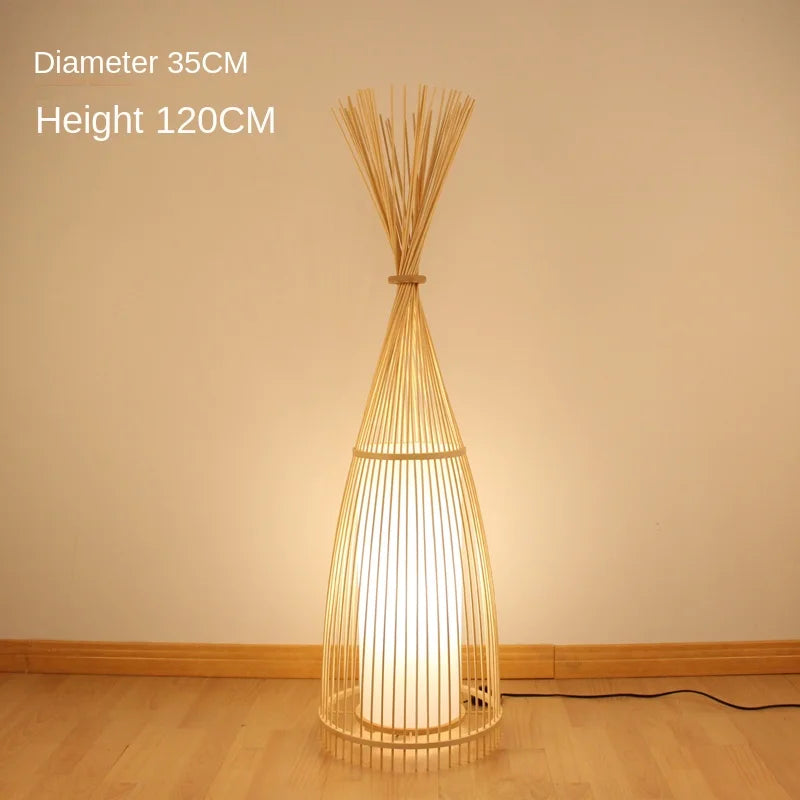 Japanese Bamboo Lamp Floor Lamp Tatami Chinese Zen Tea Room Bamboo Lights Nordic Living Room Bedroom Study Vertical Fishing Lamp