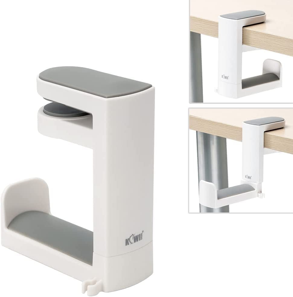 Headphone Stand Holder under Desk, PC Gaming Headset Hook Hanger Mount with 360 Adjustable Rotating Arm Clamp & Built in Cable Clip - White