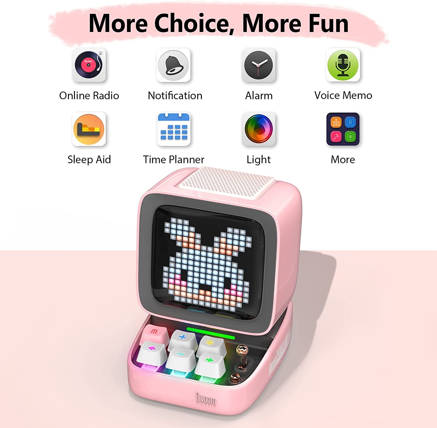 Retro Pixel Art Bluetooth Speaker with App Controlled Front Screen (Pink)