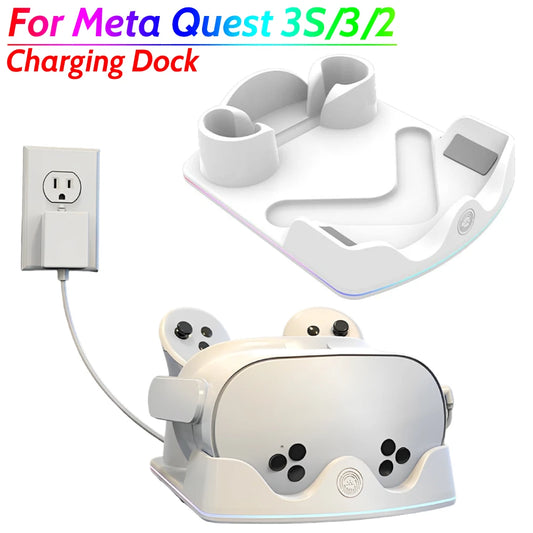 Charging Dock  Quest 3S VR Charging Station W/ RGB Light Charging Stand Headset Display Stand and Controller Mount