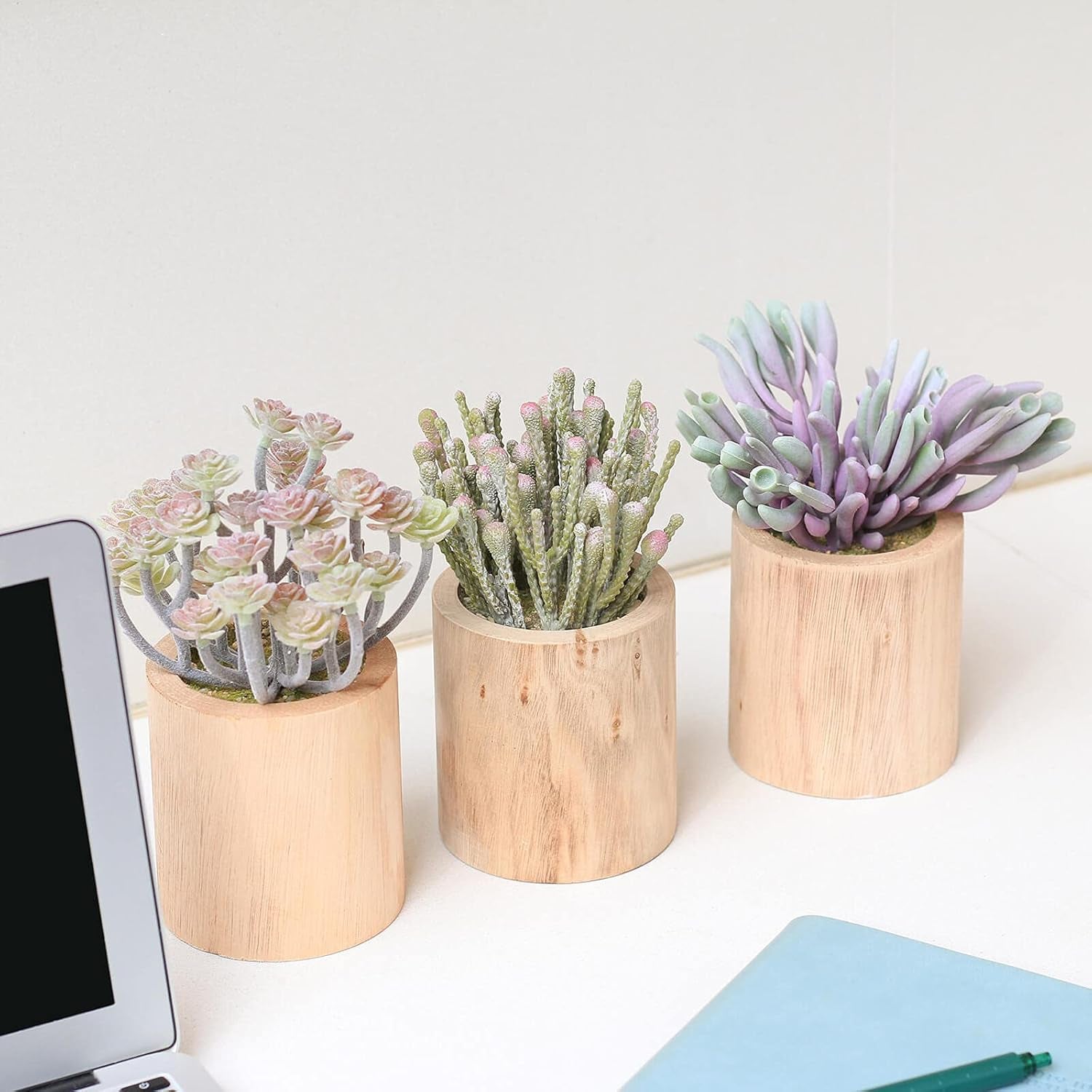 Succulents Plants Artificial, Faux Succulents in Pots, Realistic Fake Succulents for Home Office Living Room Bedroom Bathroom Decor, Set of 3