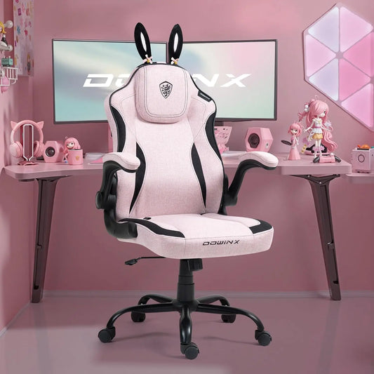 Gaming Chair with Removable Bunny Ears, Pastel Pink