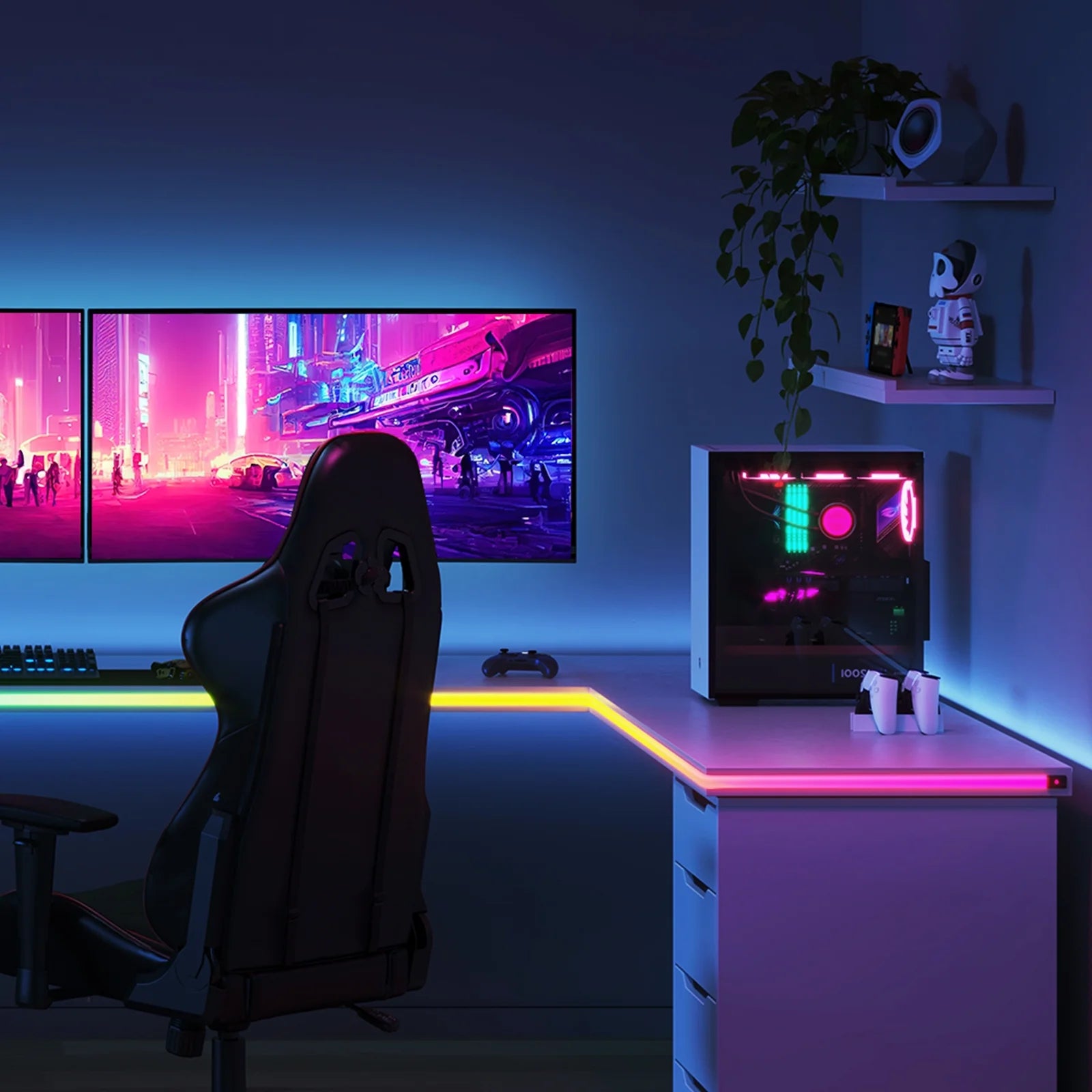 6.56Ft RGBIC LED Neon Rope Light, Color-Changing Smart Light Strip for Desk, Gaming Setup, Wifi + Bluetooth Control