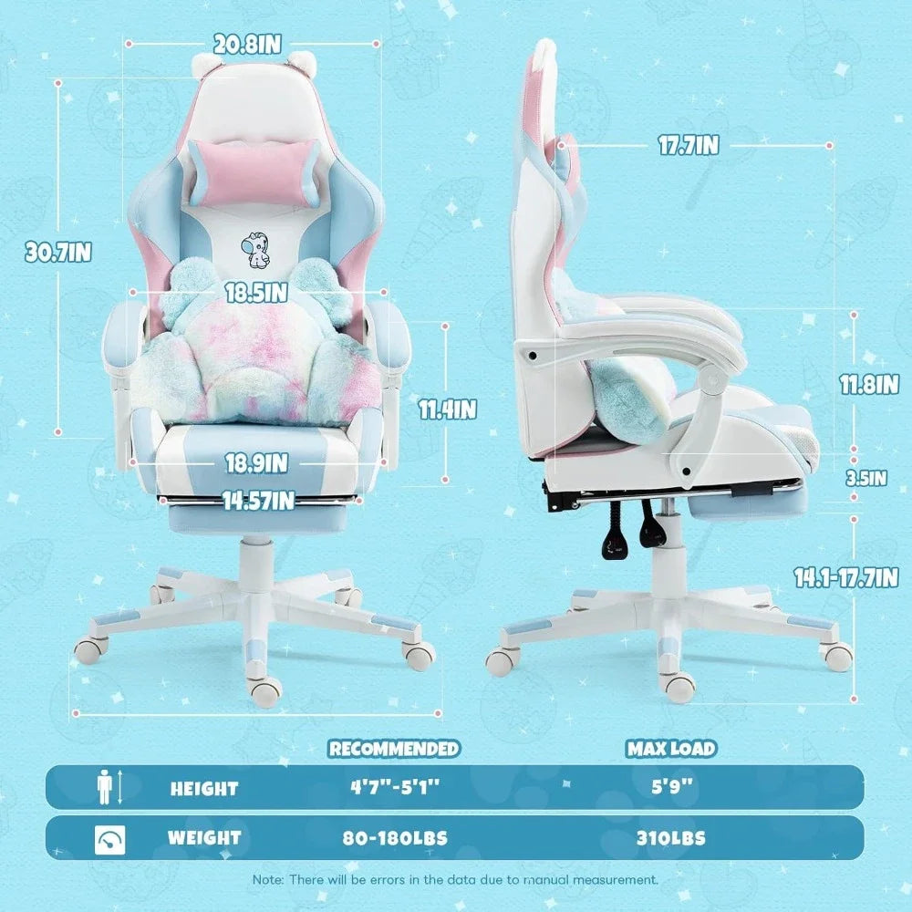 Pastel Cute Ergonomic Gaming Chair with Footrest