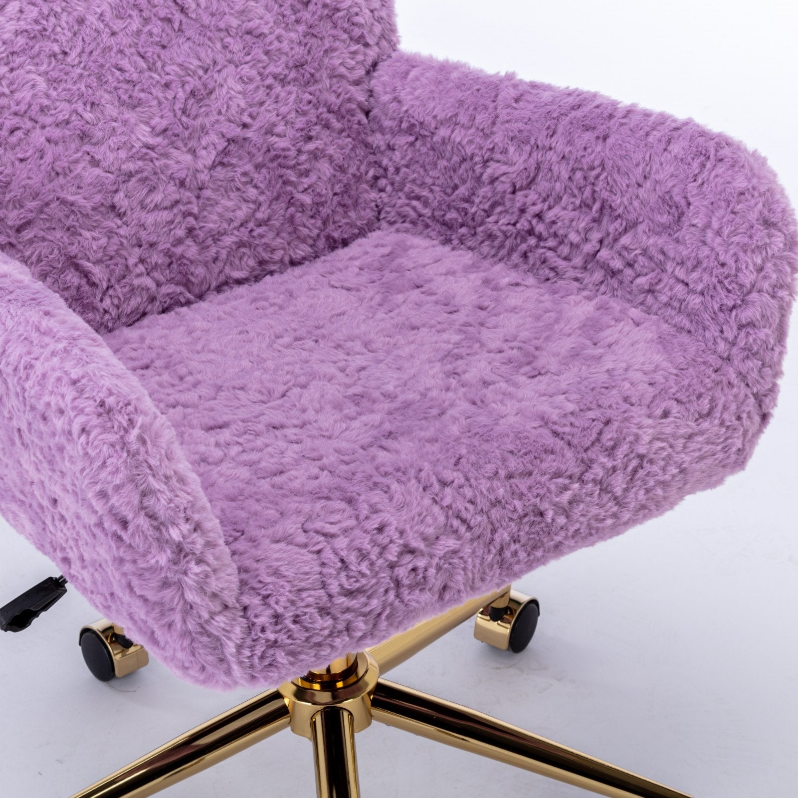 Purple Pastel Chair with Artificial Fur Upholstery and Gold Metal Base