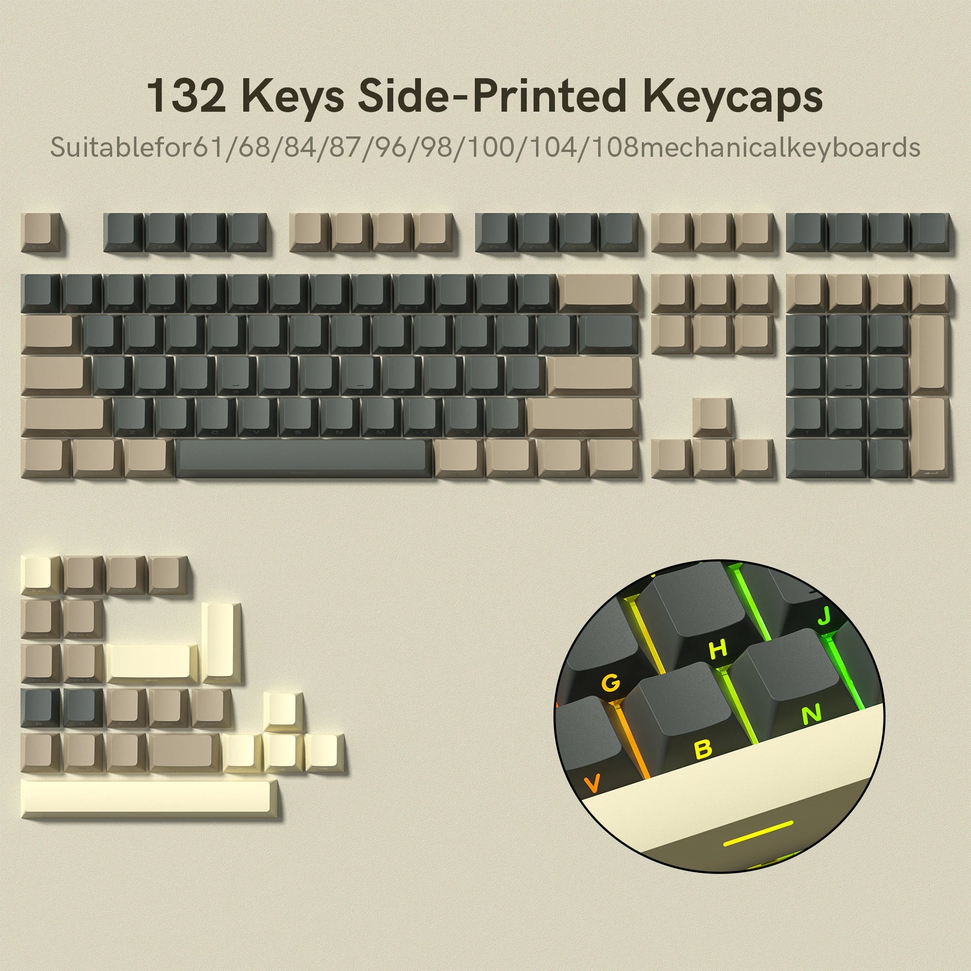 138 Keys Retro Grey Blue PBT Keycap Double Shot Cherry Profile Key Caps for Cherry MX Switches Mechanical Gamer Keyboard