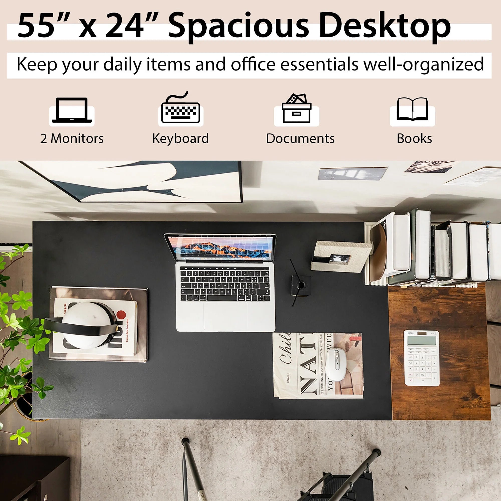 Medium 55'' Computer Desk Wood/Black