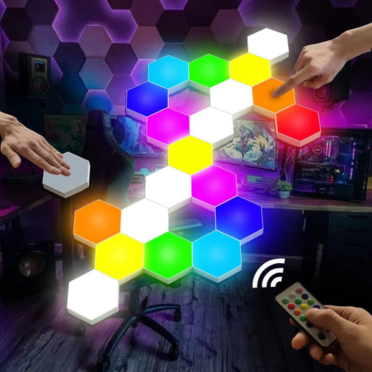 Vcwtty Hexagon Lights, Smart LED Wall Lights with Remote, 13 Colors Touch-Sen...