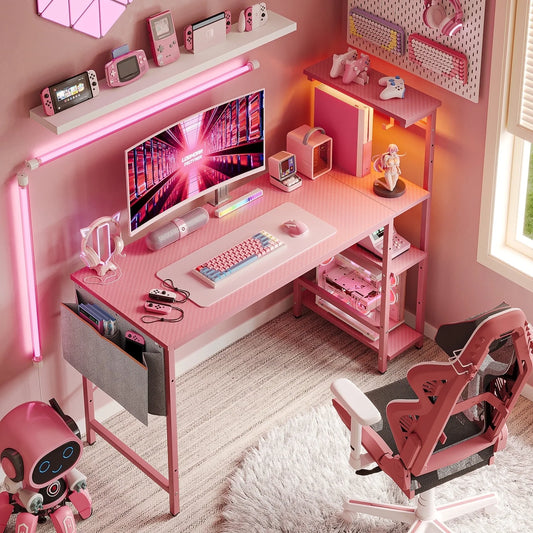 52 In. Pastel Pink Gaming Desk with LED
