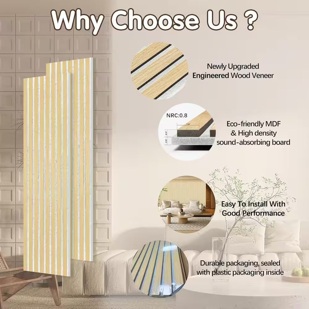 Oak Gray Felt Wood Slat Acoustic Panels, MDF Decorative Wall Paneling (2 Piece/16.5 Sq. Ft.) - 94.5 In. X 12.6 In.