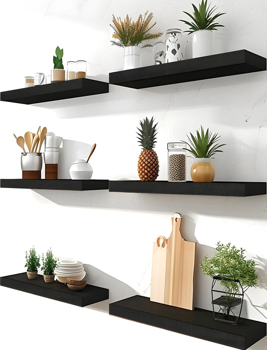 Black Floating Shelves, Set of 6