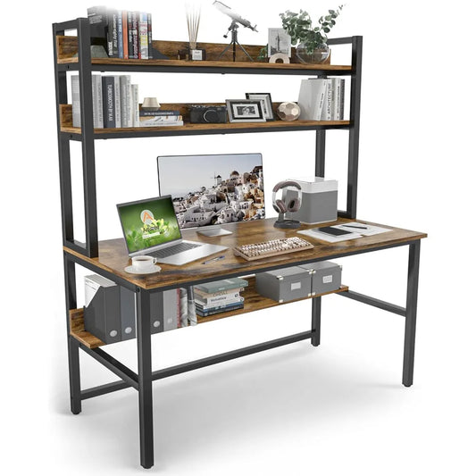 Medium 55 In. Tiered Shelf Desk with Space Saving Design