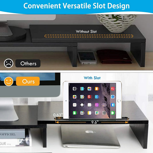 Dual Monitor Stand Riser with Adjustable Length & Angle