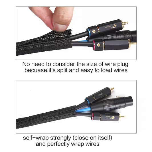 1 In.-25 Ft. Cable Management Sleeve Cord Organizer Cable Protector Split Sleeving for Home Office Automotive-Black