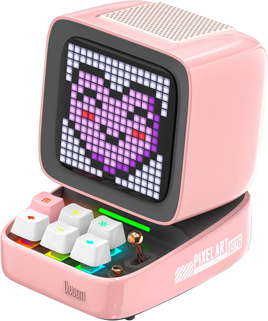 Retro Pixel Art Bluetooth Speaker with App Controlled Front Screen (Pink)