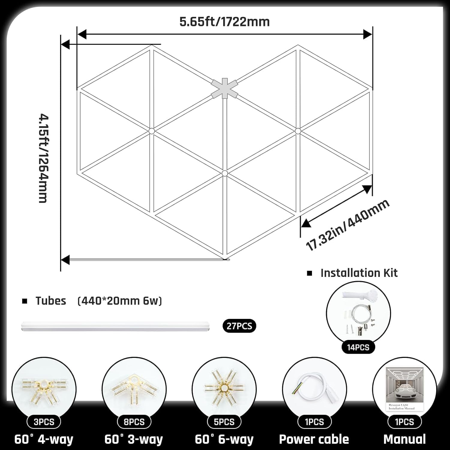 Hexagon Garage Lights, Super Bright Garage Lights Ceiling Led Hexagon 27 Pack 65