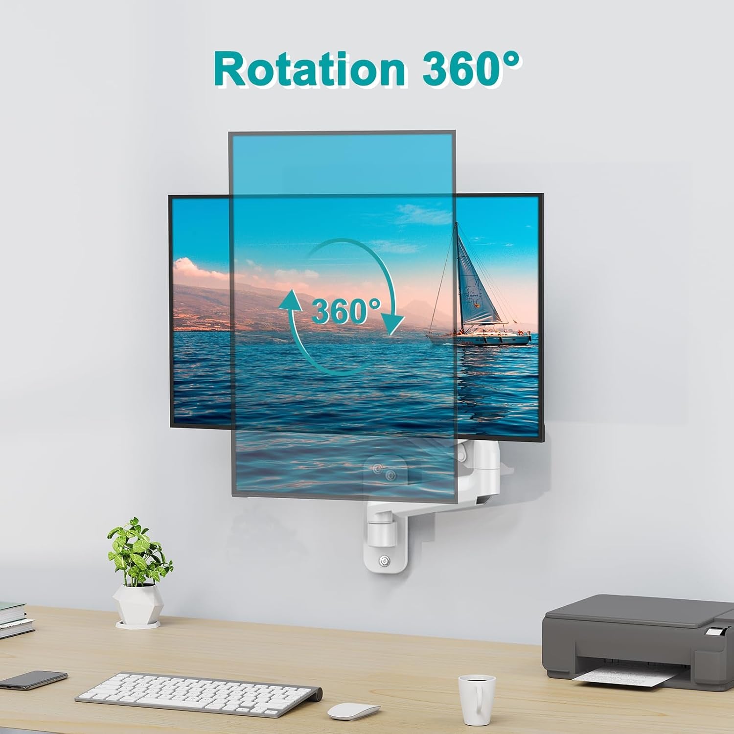 Single Monitor Wall Mount for 13 to 32 Inch Computer Screens, Gas Spring Monitor Arm Holds up to 17.6Lbs, Full Motion Adjustable Wall Bracket, VESA Mount 75X75, 100X100, White