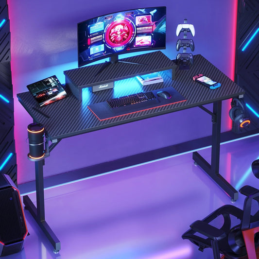 42" Gaming Desk with LED Lights, Carbon Fiber