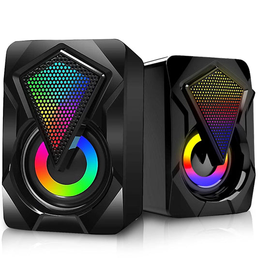 Computer Speakers for Desktop or Laptop,  2.0 Stereo RGB PC Gaming Speakers with Stereo Surround Bass, 7 Colors LED Lights, Usb-Powered 3.5Mm Wired Speakers for PC Smartphone Tablet Projector TV
