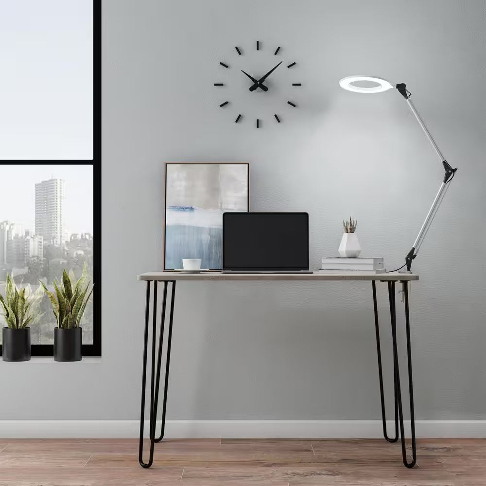 17.5 In. Metal Silver Swing Arm Architect LED Task Lamp with Ring Light
