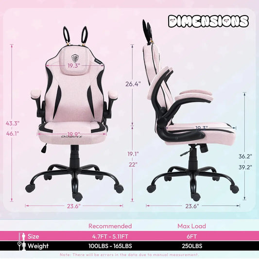 Gaming Chair with Removable Bunny Ears, Pastel Pink