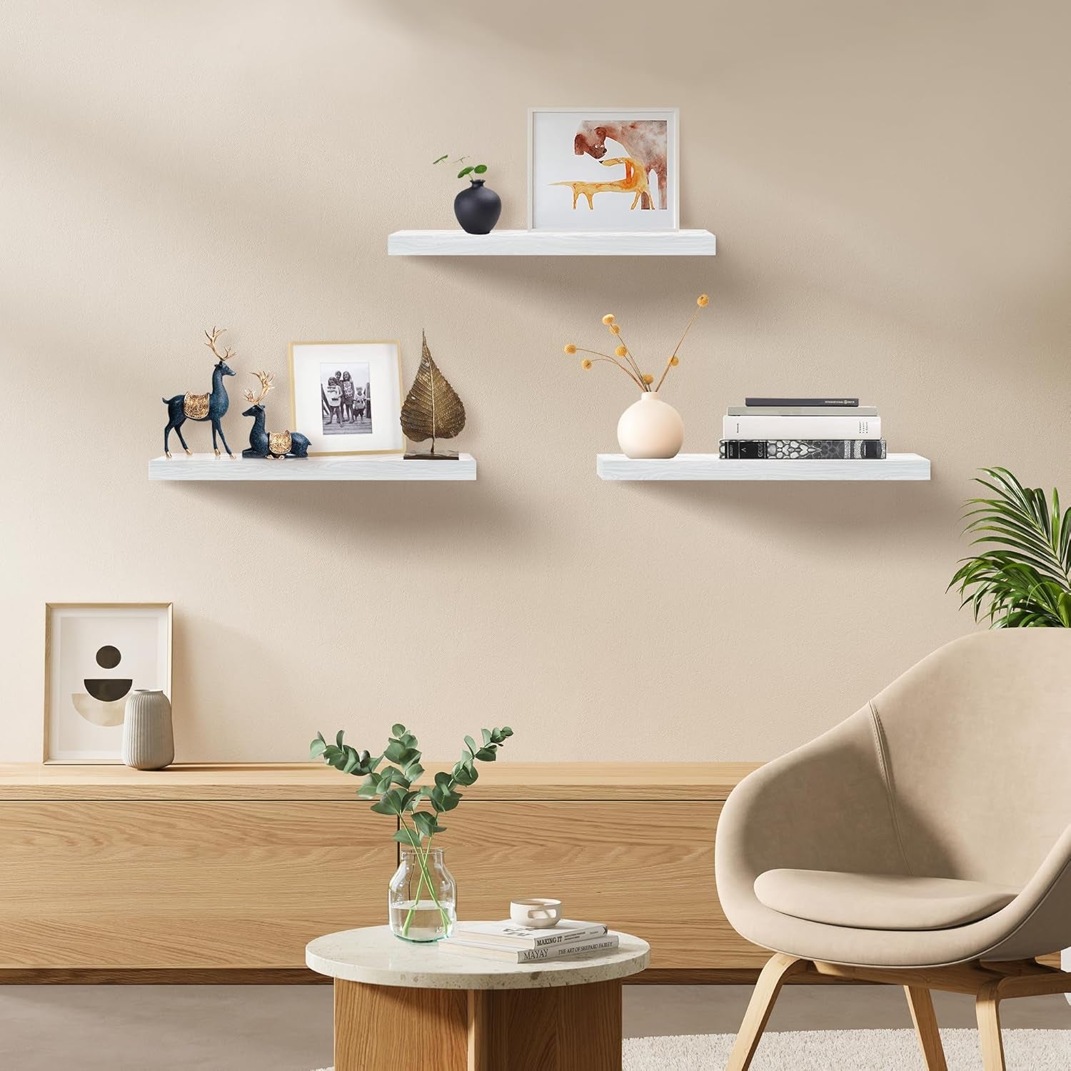 White Floating Shelves, Set of 3