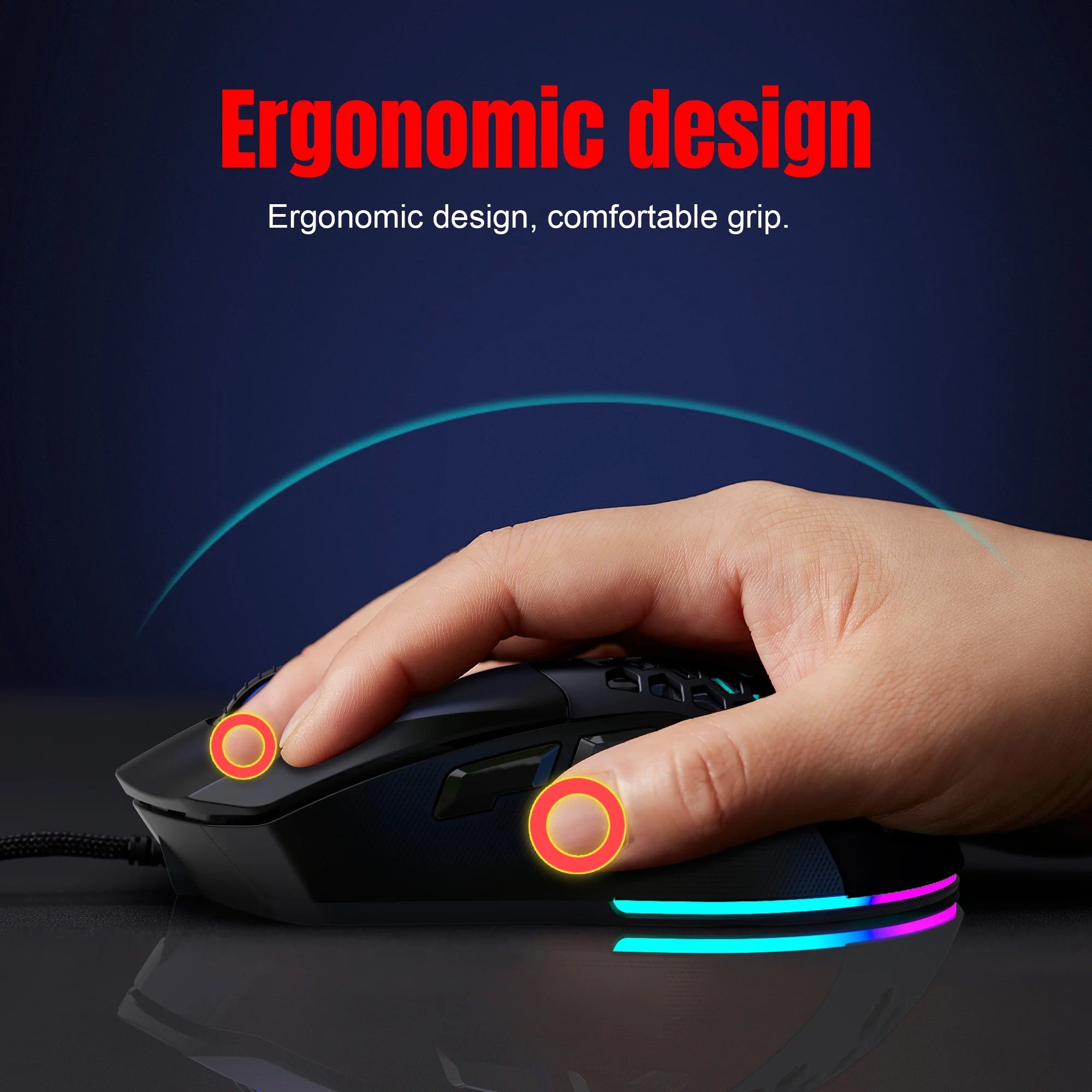 Wired Gaming Mouse with Swap Honeycomb Shell, Adjustable 7200 DPI, 6 Programmable Buttons, Lightweight Gaming Mice with 12 RGB Backlight for Windows PC Gaming and Office,Black
