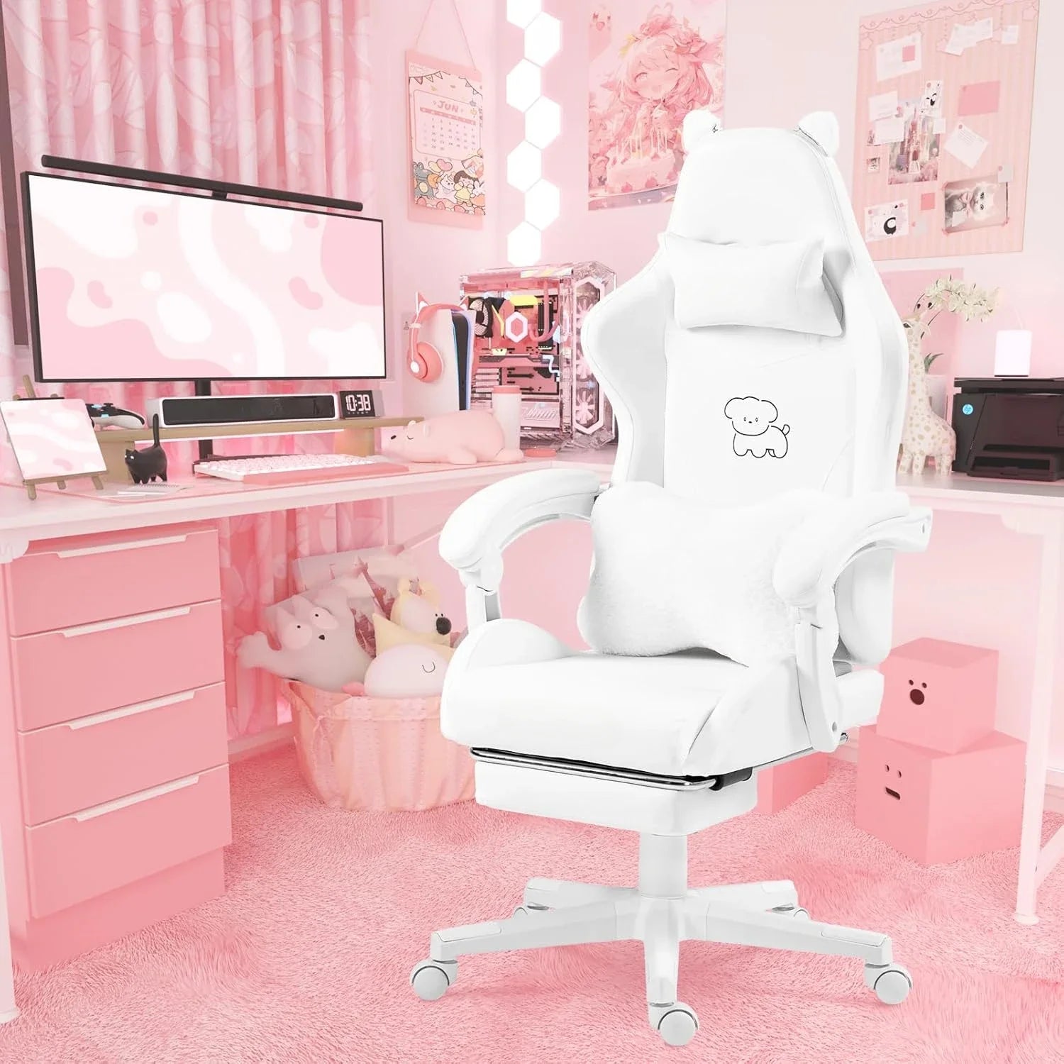 Pastel Cute Ergonomic Gaming Chair with Footrest