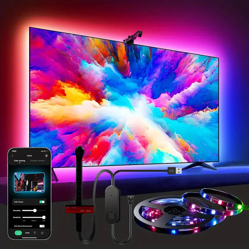 RGBIC LED TV Backlight Strip with AR Color Gamut Sensor App Control Smart Screen Sync 55-75 Inch for Gaming Room Atmosphere Ligh