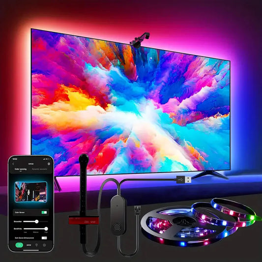 RGBIC LED TV Backlight Strip with AR Color Gamut Sensor App Control Smart Screen Sync 55-75 Inch for Gaming Room Atmosphere Ligh