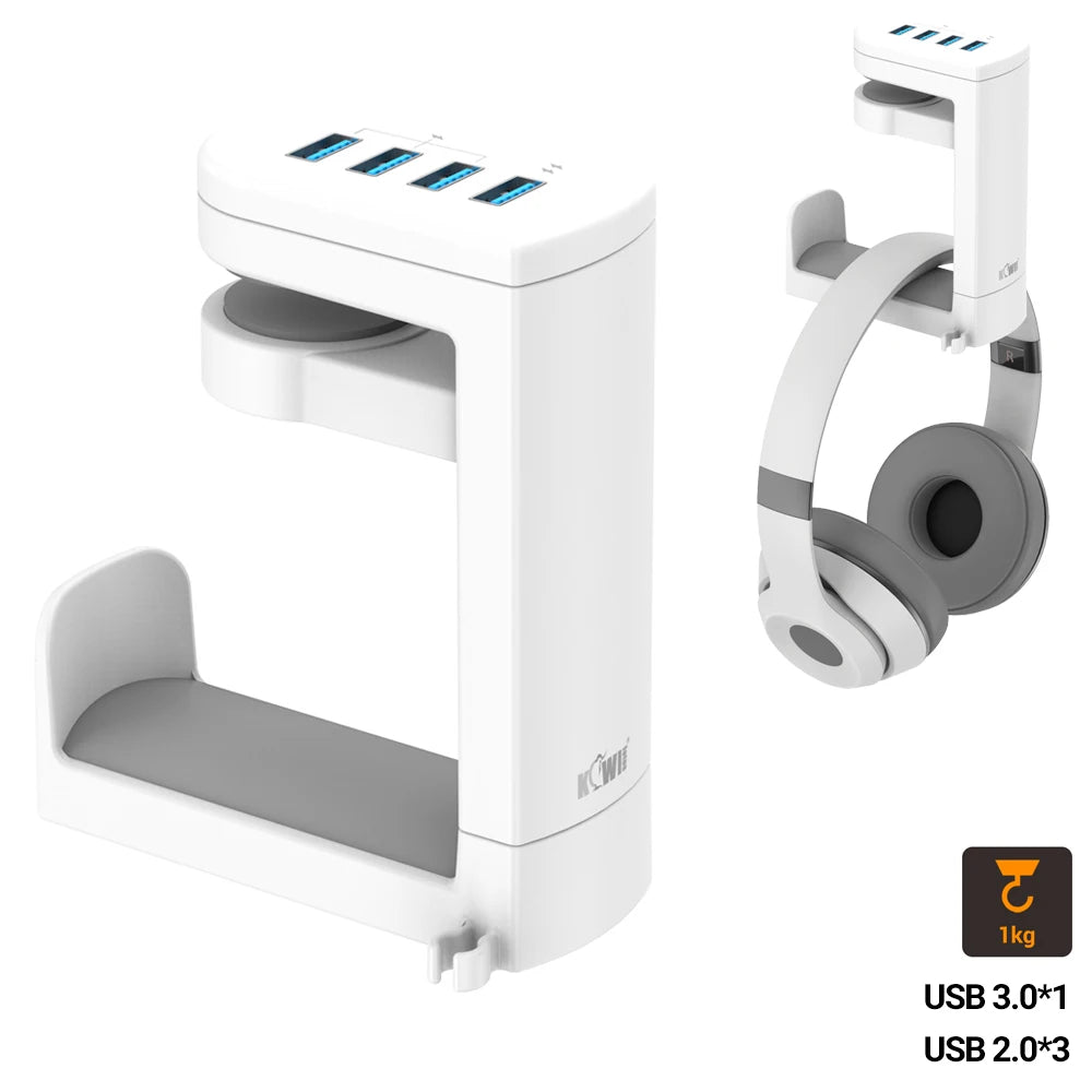 Headphone Stand with 4 USB Port 360° Rotating Clamp for Desk Gamer Headset Stand with USB 3.0 Fast Data Transfer Organize Desk