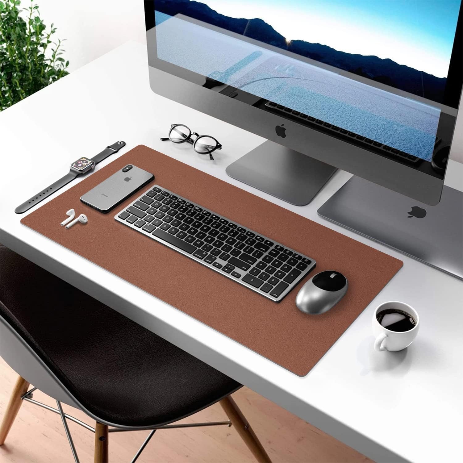 Double-Sided PU Leather Desk Pad - Non-Slip Large Mouse Pad & Desk Mat for Office, Home - Waterproof, Easy to Clean, Durable Dual-Sided Surface(Brown, 23.6